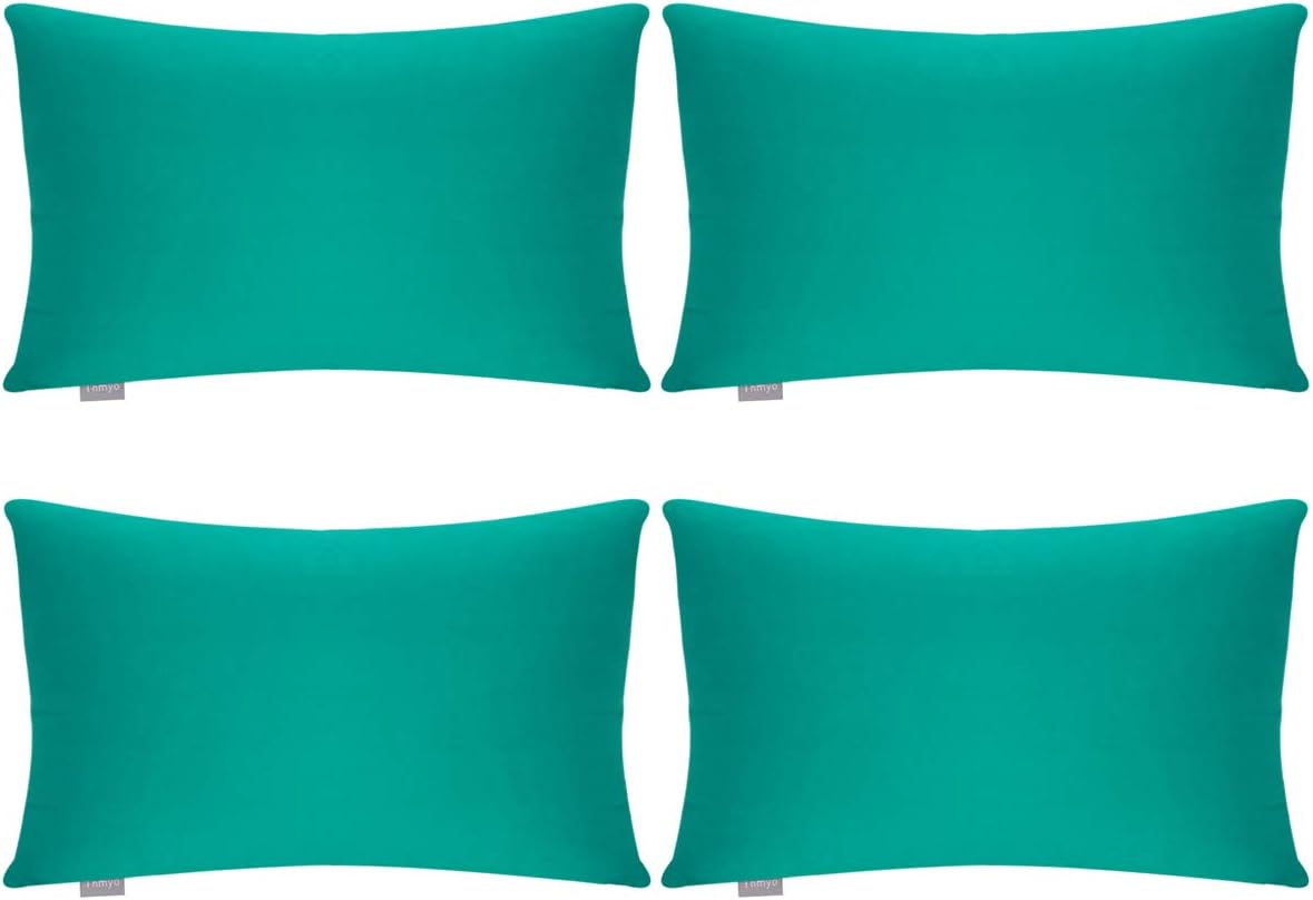 Thmyo 4-Pack 100% Cotton Lumbar Comfortable Solid Decorative Throw Pillow Case, Rectangle Cushion Cover Pillowcase Sublimation Blank Pillow Covers DIY Throw Pillowcase(12x20inch/30x50cm, Lake Blue)