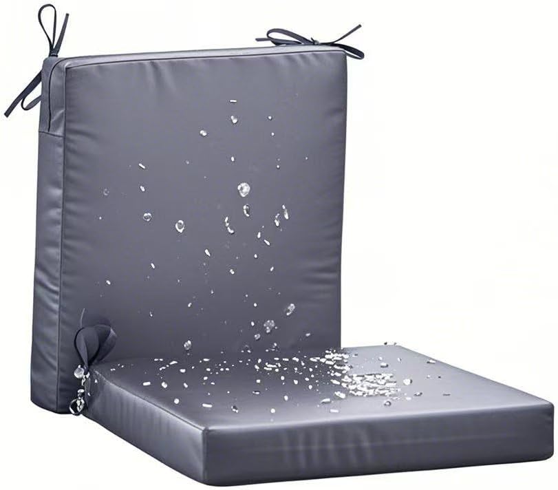 SAMTY 18 x 18 Inch Outdoor Chair Cushions for Patio Furniture, UV Resistant Non Slip Waterproof Replacement Patio Seat Cushion with Ties Set of 2, Dark Grey
