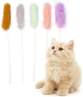 Rabbit Fur Cat Toys – 5PCS Interactive Cat Wand Toys for Indoor Cats, Soft Teaser Sticks for Play & Exercise, Natural Fur Cat's Teaser Set, 15" Long