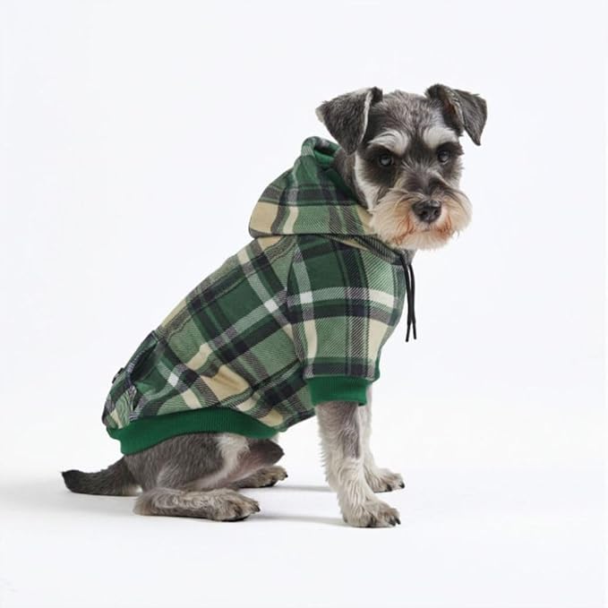 Spark Paws Dog Hoodie – Premium Dog Sweater for Small, Medium, and Large Dogs | Warm Outfits for French Bulldogs, Pitbull, Puppy, Winter Jacket Alternative - Green Plaid - M