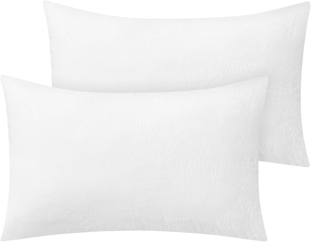 BEDELITE Flannel King Size Pillow Cases Set of 2, Super Soft Fleece Pillowcases with Zipper for Bedroom, Sofa, Couch,Luxury Cozy Fuzzy Velvet Pillow Shams for All Seasons(20x36 Inches,Bright White)