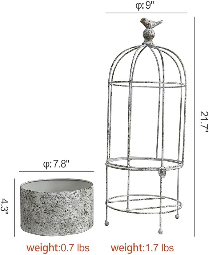 Rustic Vintage Birdcage Planter on Stand Farmhouse Distressed Decorative Metal Round Plants Holder Flower Pot with Latch Lock Closure for Garden Patio Yard Home Outdoor Balconies Decor