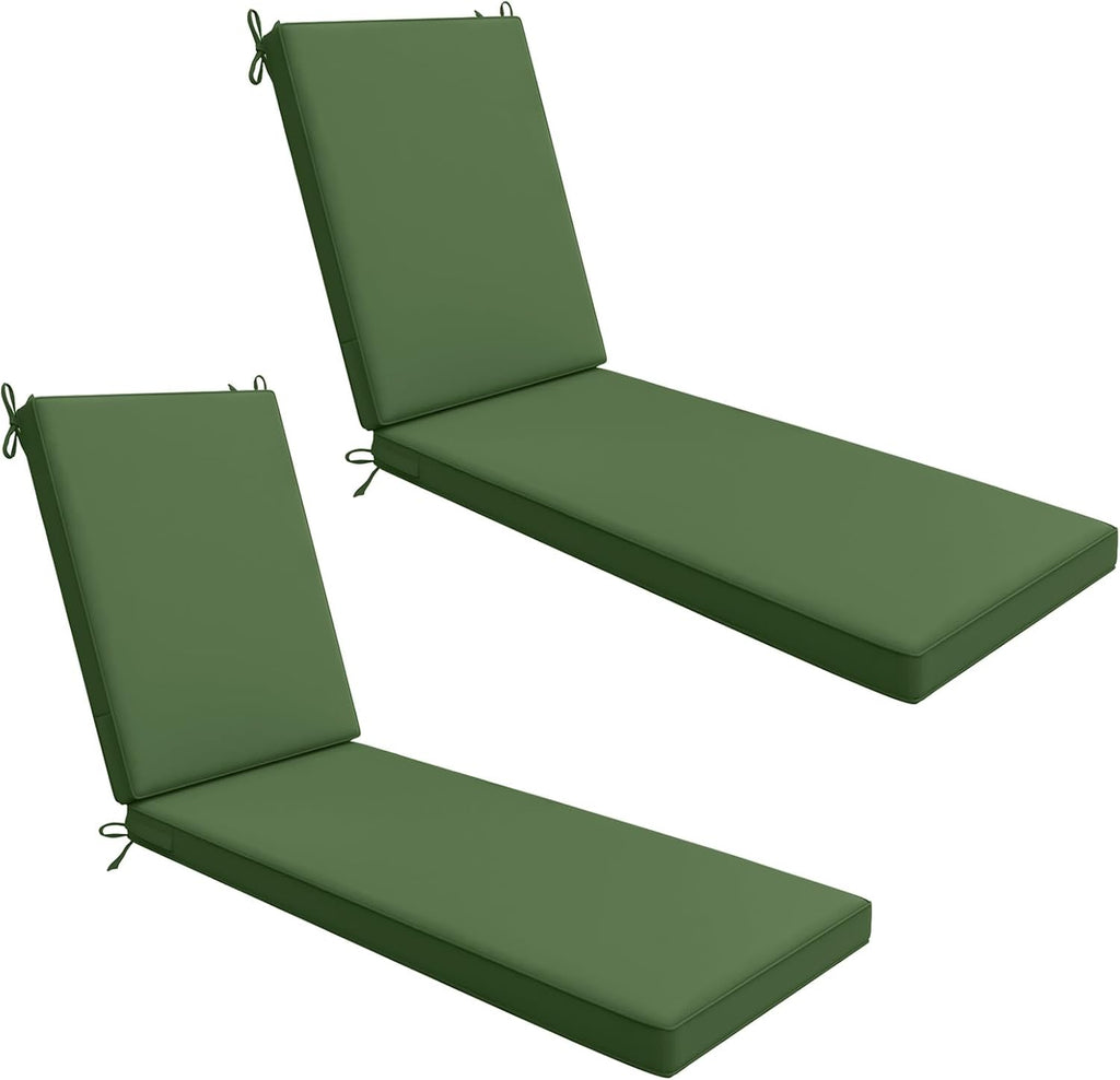 AAAAAcessories Outdoor Chaise Lounge Cushions, Waterproof, Fade-Resistant Patio Furniture Replacement Cushions, 74" x 23" x 3", Set of 2, Dark Moss Green