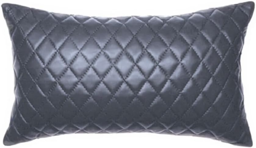Genuine Leather Quilted Pillow Cover Case for Lumbar Throw Couch Pillows - Modern Farmhouse Decorative Sofa Thick & Soft Cushion Covers (Grey, 10" x 18")