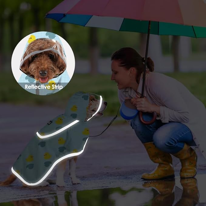 SlowTon Dog Raincoat, Adjustable Dog Rain Jacket Clear Hooded Double Layer, Waterproof Poncho with Reflective Strip Straps and Storage Pocket for Small Medium Large Dogs Puppies(DK XXXL)