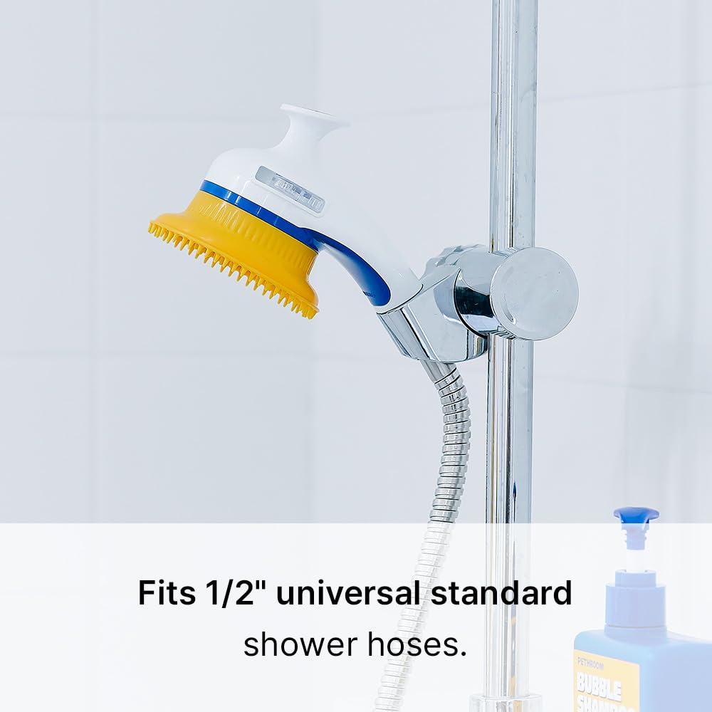 [PETHROOM] Pet Relaxing Grooming Brush Scrubber Shower Wash Head Attachment for Dogs and Cats Spa Washing and Bathing | Dog Cat Hair Deshedding Splash Shield | Massage Rubber Bath Tool