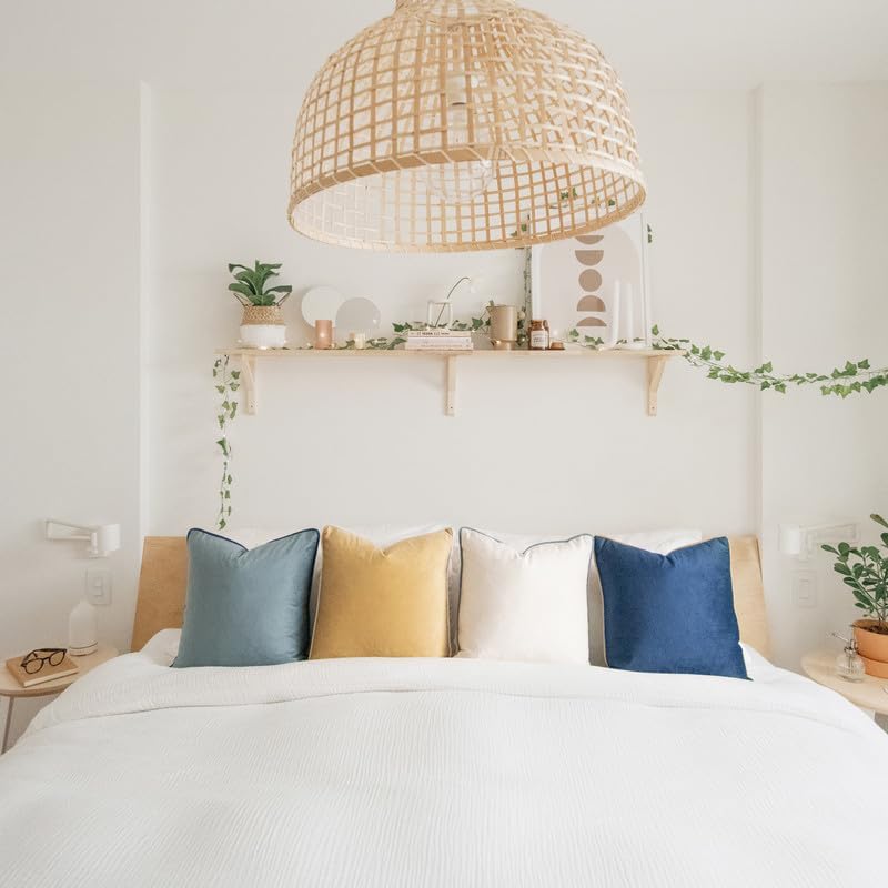 MONDAY MOOSE Decorative Throw Pillow Covers Cushion Cases, Set of 4 Soft Velvet Modern Double-Sided Designs, Mix and Match for Home Decor, Pillow Inserts Not Included (22x22 inch, Blue/Beige)