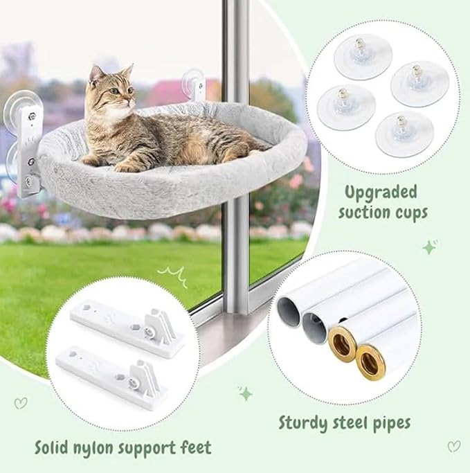 Sinai Pet Shop Cat Window Perch – Cordless Foldable Hammock with Cushion Bed, Self-Groomer with Catnip Included, Durable Metal Frame with Strong Suction Cups, Space-Saving for Large Indoor Cats