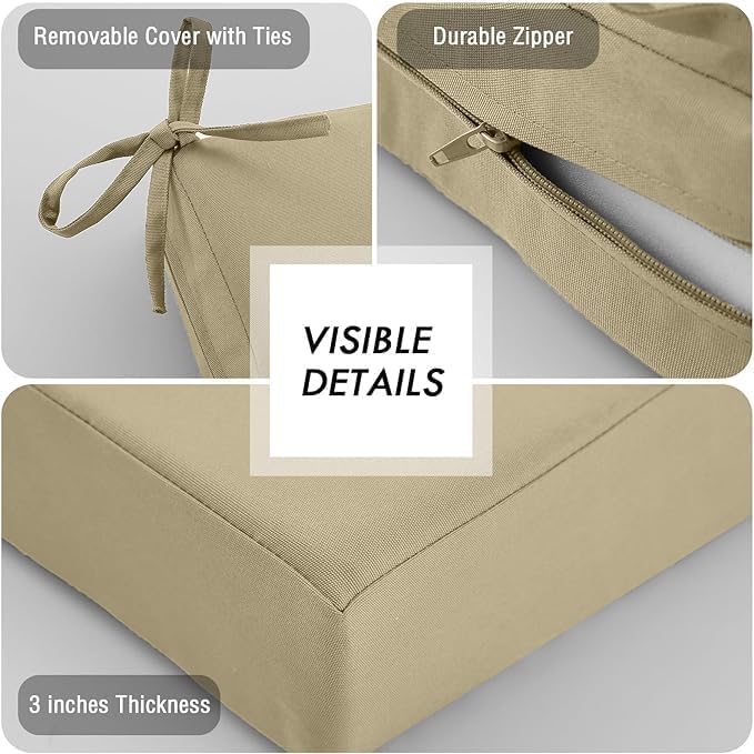 idee-home Outdoor Cushions for Patio Furniture, Outdoor Seat Cushion, Waterproof Couch Hampton Bay Deep Seat Replacement Chair Cushions for Garden Lawn Backyard Deck, 22 x 22