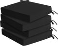 Outdoor Chair Cushions Set of 4: Waterproof & Fade Resistant Deep Seat Cushion for Patio Furniture - 24 x 24 x 3 Inch Chair Pads with Ties and Hidden Zipper - Patio Chair Cushion Replacement, Black