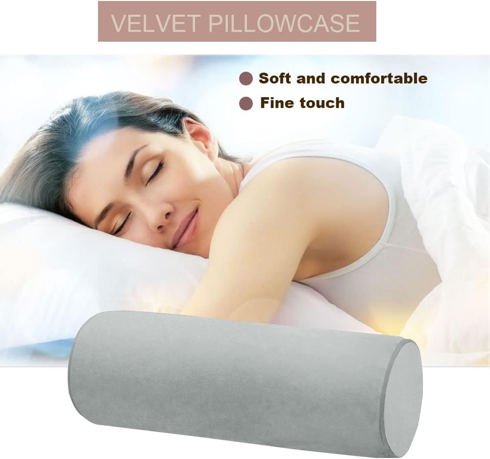 16X6 Memory Foam Round Cervical Roll Cylinder Bolster Pillow with Removable Washable Cover, for Head, Neck, Back, and Legs Ideal for Spine and Neck Support(Gray)