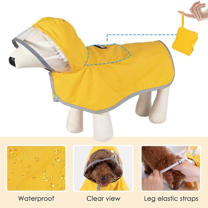 SlowTon Dog Raincoat, Adjustable Dog Rain Jacket Clear Hooded Double Layer, Waterproof Poncho with Reflective Strip Straps and Storage Pocket for Small Medium Large Dog (XXXL)