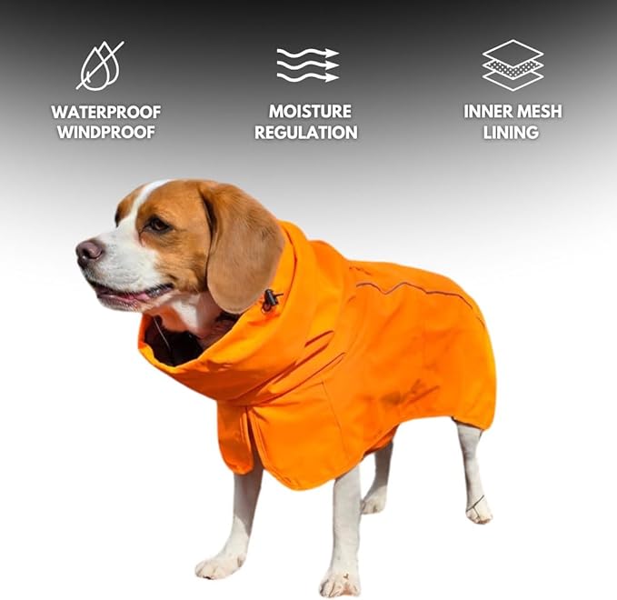 Spark Paws Dog Raincoat, Waterproof Windproof Rain Jacket, for Small Medium Large Extra Large Dogs, Reflective Breathable Full-Body Coverage Dry Suit - Orange - S