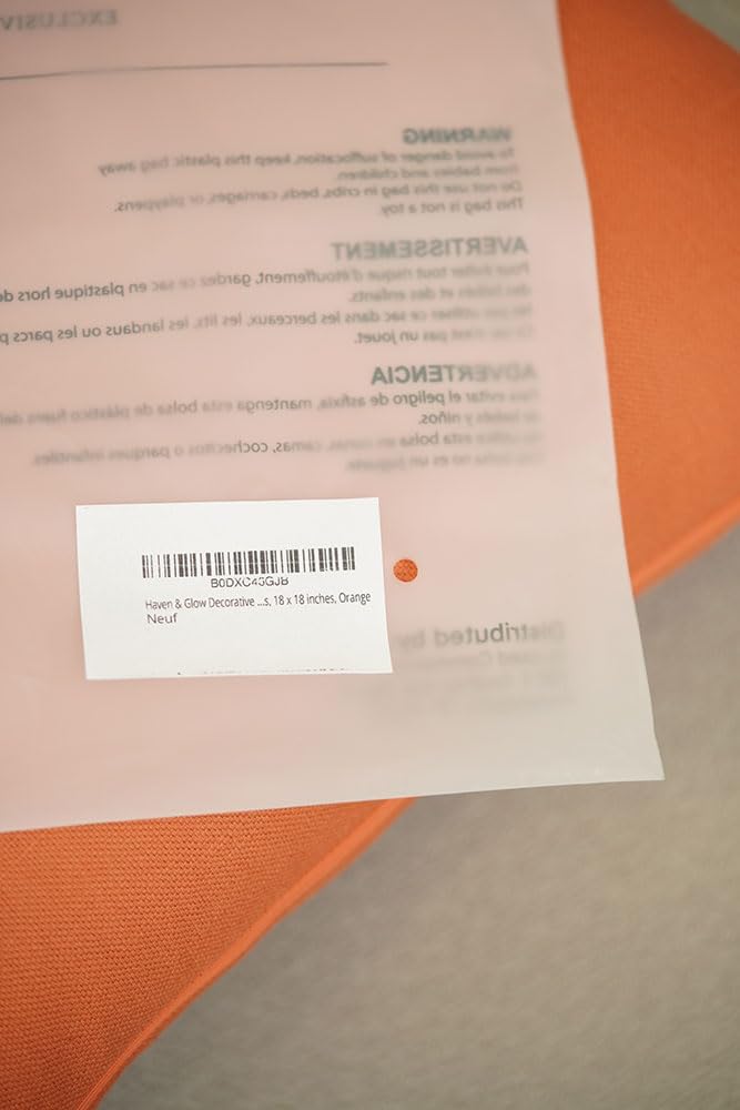 Haven & Glow Decorative Throw Pillow Cover – Square Cushion Case with Zipper | Modern Sofa, Couch & Bed Accent Pillow Covers for Living Room, Bedroom & Home Decor | 18 x 18 Inch – Soft Orange – 2 Pc