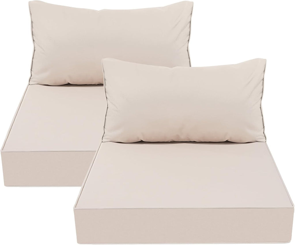 AAAAAcessories Outdoor Deep Seat Cushions, Waterproof, Fade-Resistant Patio Furniture Replacement Cushions, 23.5" x 25.5" x 5" + 23.5" x 13.5", Set of 2, Khaki Beige