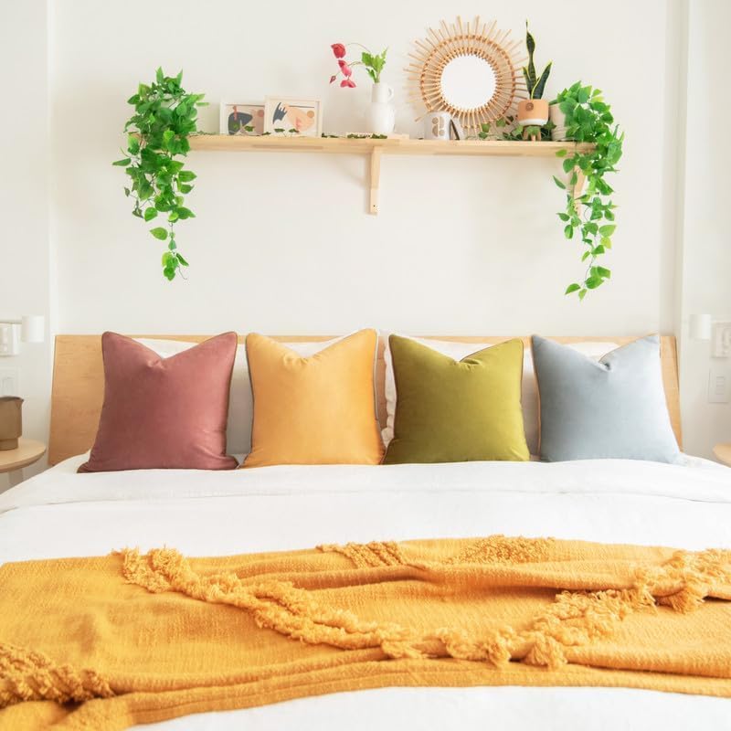 MONDAY MOOSE Decorative Throw Pillow Covers Cushion Cases, Set of 4 Soft Velvet Modern Double-Sided Designs, Mix and Match for Home Decor, Pillow Inserts Not Included (16x16 inch, Purple/Green)