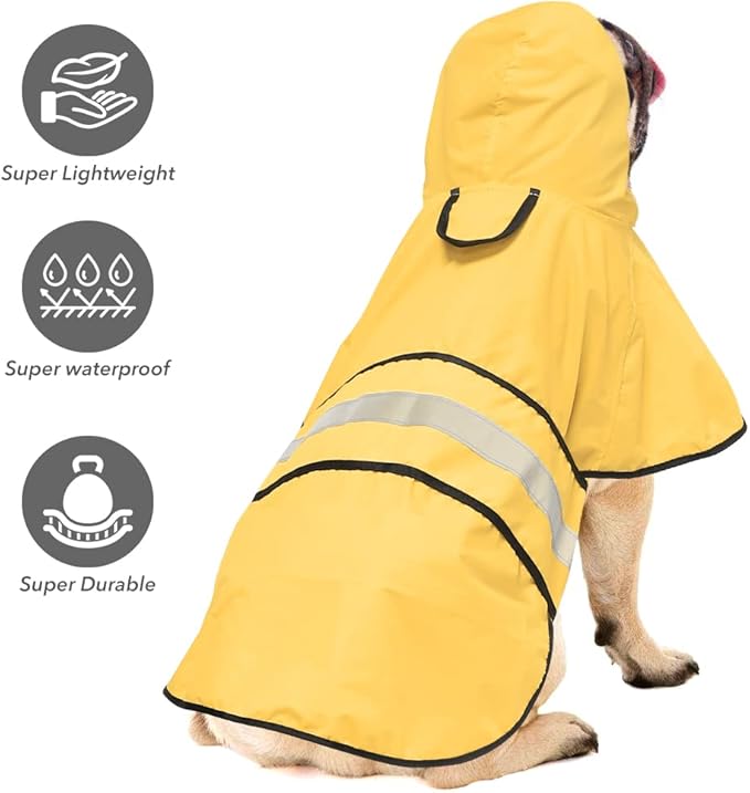 Raincoat Dogs - Waterproof Adjustable Pet Rain Coat Jacket, Lightweight Dog Hooded Rain Slicker Poncho with Reflective Strip for Small Puppies (Yellow, Small)
