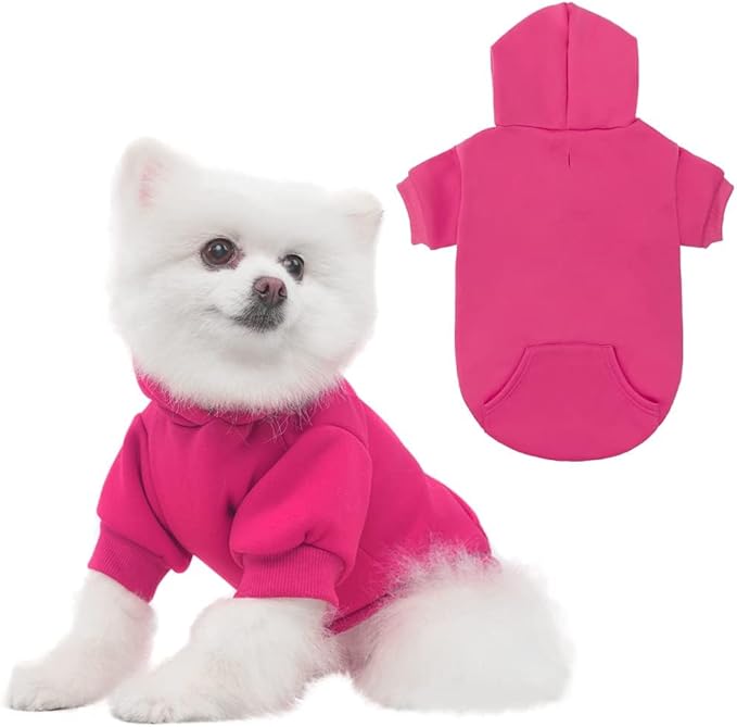 KOOLTAIL Basic Dog Hoodie - Soft & Warm Dog Hoodie Sweater with Leash Hole and Pocket, Dog Winter Coat, Cold Weather Clothes Sweatshirt for Small Medium Large Dogs Puppy Cat Boys Girls Deep Pink SM