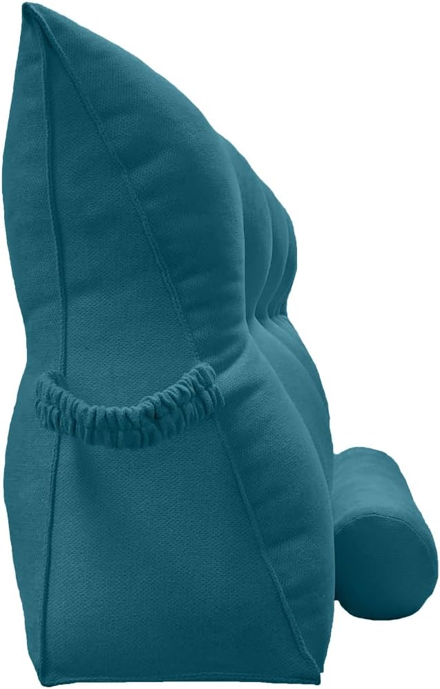 Triangular Reading Bedrest Pillow Large Bolster Cushion Headboard Backrest Wedge Pillow with Two Detachable Roll Pillows for Neck & Lumbar Support (Teal Blue, California King 71x8x20 inches)