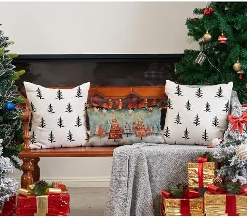 DFXSZ Christmas Pillow Covers 16x16 inch Set of 2 Christmas Tree Decorative White Throw Pillow Covers Winter Famliy Decoration for Home Couch TH-30A16