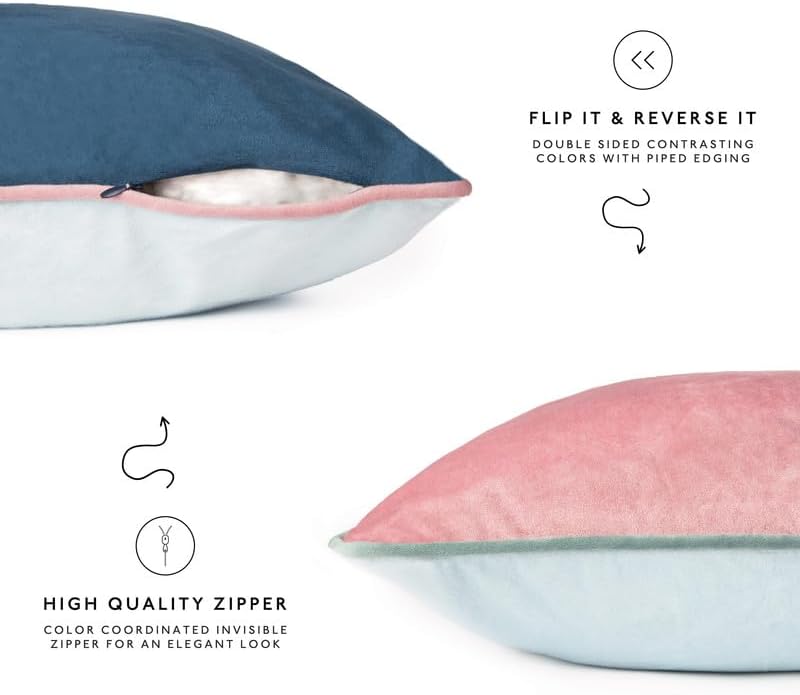 MONDAY MOOSE Decorative Throw Pillow Covers Cushion Cases, Set of 4 Soft Velvet Modern Double-Sided Designs, Mix and Match for Home Decor, Pillow Inserts Not Included (22x22 inch, Pink/Blue)