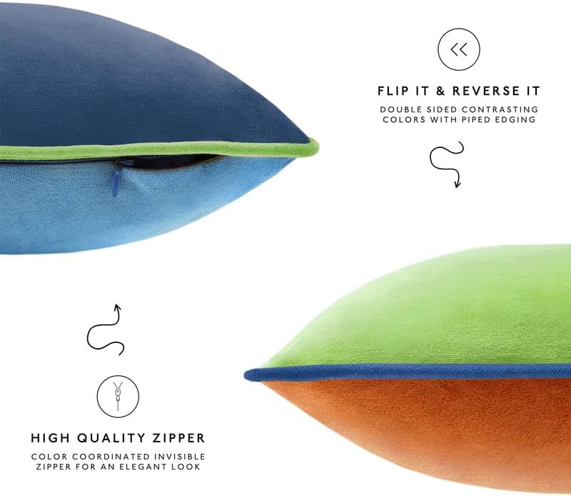 MONDAY MOOSE Decorative Throw Pillow Covers Cushion Cases, Set of 4 Soft Velvet Modern Double-Sided Designs, Mix and Match for Home Decor, Pillow Inserts Not Included (20x20 inch, Blue/Orange)