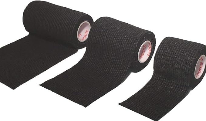 4 Inch Vet Wrap Tape Bulk (Black) (Pack of 12) Self Adhesive Adherent Adhering Flex Bandage Grip Roll for Dog Cat Pet Horse