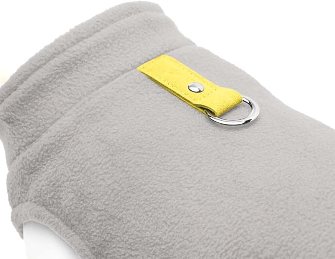 Gooby Fleece Vest Dog Sweater - Gray/Yellow, X-Large - Warm Pullover Fleece Dog Jacket with O-Ring Leash for Small to Medium Dogs