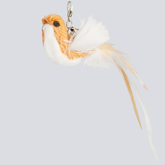 ROSAUI Cat Toy Refill Set – 6 Replacement Attachments for Teaser Wands, Includes 5 Feather Heads & 1 Lifelike Bird, Bell-Equipped, Interactive Accessories for Indoor Cats