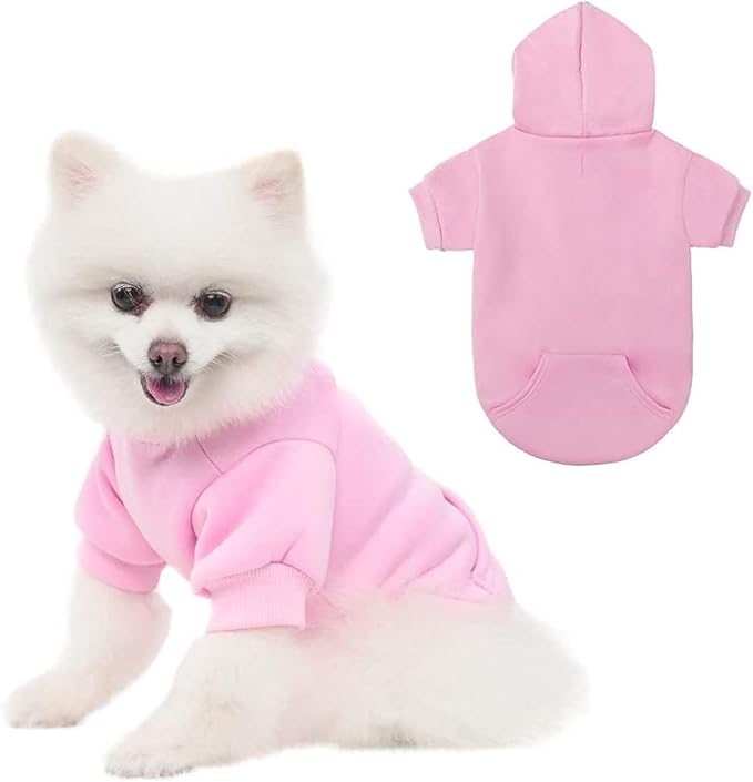 KOOLTAIL Basic Dog Hoodie - Soft and Warm Dog Hoodie Sweater with Leash Hole and Pocket, Dog Winter Coat, Cold Weather Clothes Sweatshirt for Small Medium Large Dogs Puppy Cat Boys Girls Pink SM