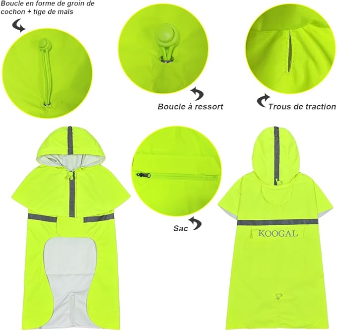 Pet Large Dog Raincoat Apparel Poncho Waterproof for Medium Large Sized for Dog Raincoat Clothes Jacket(Fluor Yellow,6XL)