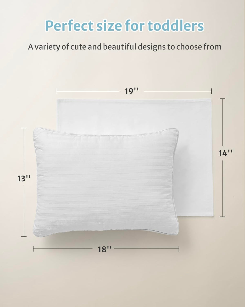 Babebay Toddler Pillow,13X18 Soft Toddler Pillows for Sleeping, Machine Washable Kids Pillow with Cotton Pillowcase, Perfect for Travel (White)