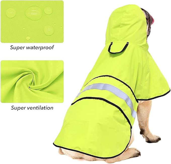 Waterproof Dog Rain Coat - Adjustable Hooded Pet Rain Jacket Raincoat, Reflective Lightweight Dog Slicker Poncho Raincoats (Neon Green, Medium)