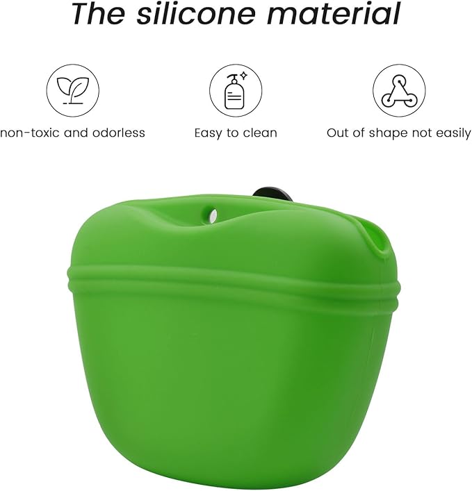 AUDWUD - Silicone Dog Treat Pouch - Clip on Portable Training Container - Convenient Magnetic Buckle Closing and Waist Clip - No BPA