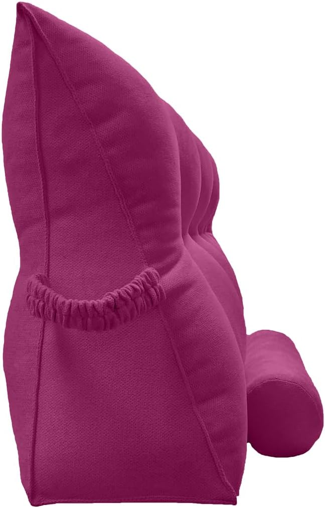 Triangular Reading Bed Rest Pillow Large Bolster Cushion Headboard Backrest Wedge Pillow with Two Detachable Roll Pillows for Neck & Lumbar Support (Magenta, King: 77 x 8 x20 inches)