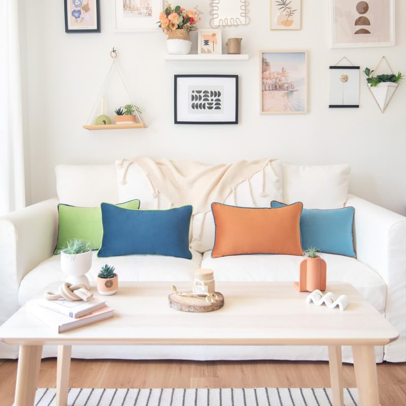 MONDAY MOOSE Decorative Throw Pillow Covers Cushion Cases, Set of 4 Soft Velvet Modern Double-Sided Designs, Mix and Match for Home Decor, Pillow Inserts Not Included (12x20 inch, Blue/Orange)