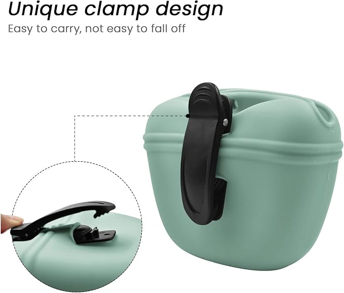 AUDWUD Silicone Dog Treat Pouch,with Dog Training Clicker,Clip on Portable Training Container,Convenient Magnetic Buckle Closing and Waist Clip