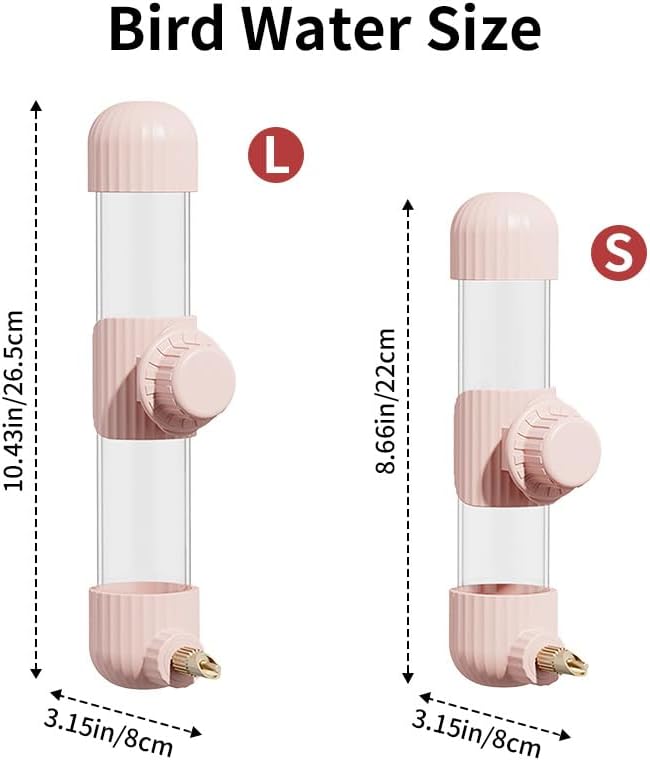 9.4 Fl Oz No Mess Bird Water Dispenser, Automatic Parrot Water Feeder with Spring Valve, Clear Cage Water Drinker for Parakeets Cockatiels Budgies Finch Lovebirds & Canary (Pink, 9.4 fl oz (280ml))