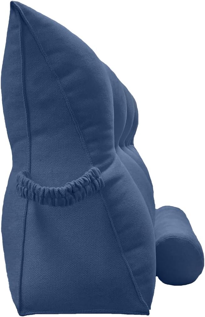 Triangular Reading Bed Rest Pillow Large Bolster Cushion Headboard Backrest Wedge Pillow with Two Detachable Roll Pillows for Neck & Lumbar Support (Ocean Blue, King: 77 x 8 x20 inches)