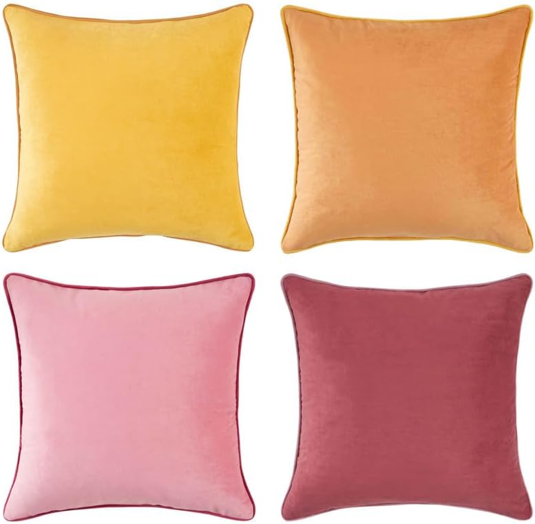 MONDAY MOOSE Decorative Throw Pillow Covers Cushion Cases, Set of 4 Soft Velvet Modern Double-Sided Designs, Mix and Match for Home Decor, Pillow Inserts Not Included (16x16 inch, Yellow/Pink)
