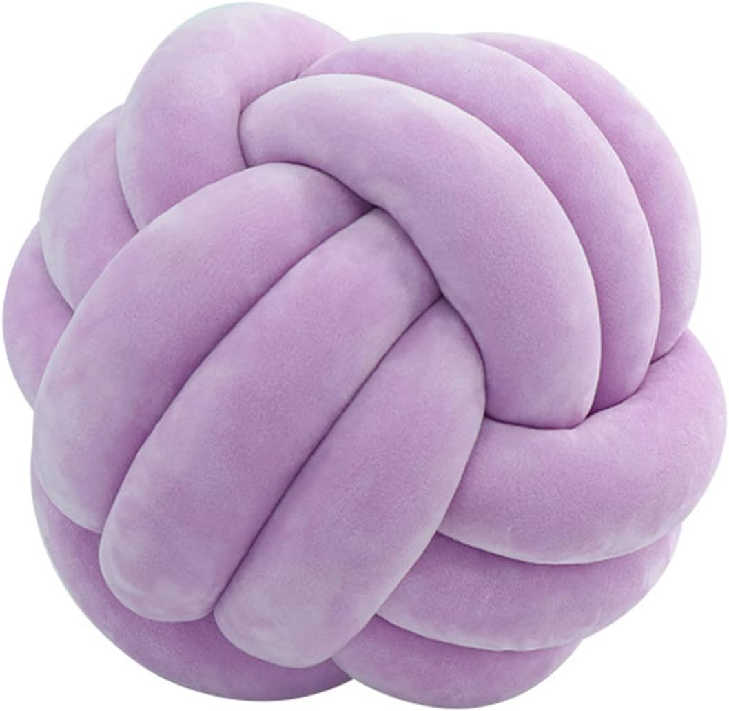 Round Throw Pillow, Soft Handmade Knot Ball Pillows, Home Decoration Pillow, Knotted Plush Toys Throw Pillow (13.5 inches, Purple)