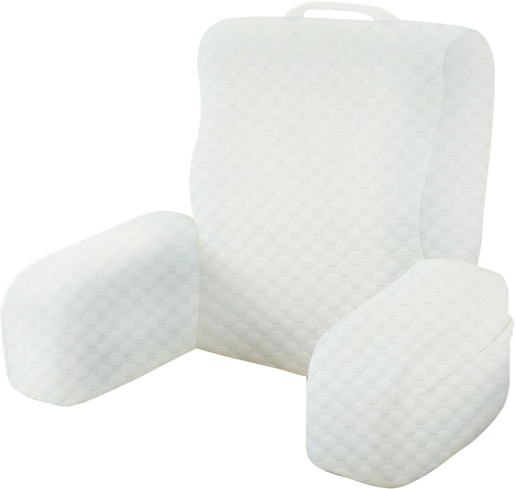 Bed Reading Pillow Back Support with Arms, Removable Pillowcase for Book Working Gaming Resting Watching TV, White/20in
