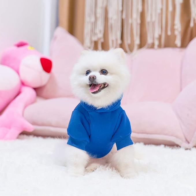 KOOLTAIL Basic Dog Hoodie - Soft and Warm Dog Hoodie Sweater with Leash Hole and Pocket, Dog Winter Coat, Cold Weather Clothes Sweatshirt for Small Medium Large Dogs Puppy Cat Boys Girls Blue M