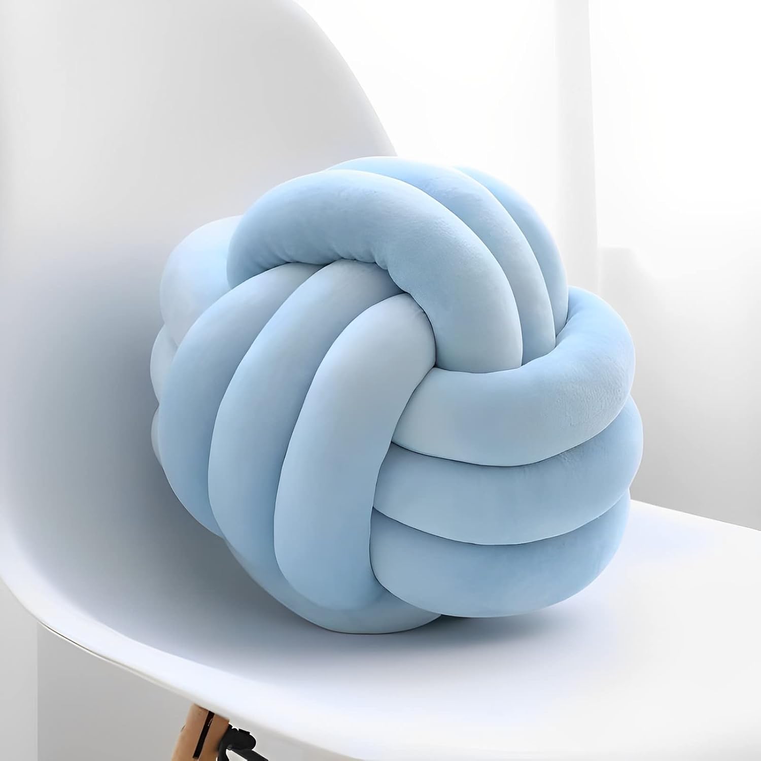 Knot Ball Pillows, Round Throw Pillow Cushion Home Decoration Soft Plush Pillow, Throw Knotted Ball Pillow Handmade Children Room Decoration Round Plush Toy Pillow (Light Blue,11"/28cm)