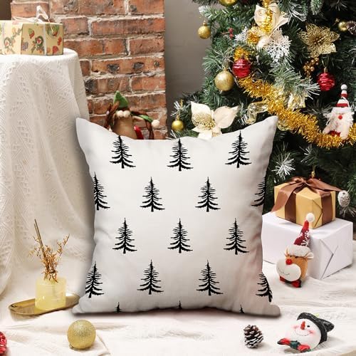 DFXSZ Christmas Pillow Covers 16x16 inch Set of 2 Christmas Tree Decorative White Throw Pillow Covers Winter Famliy Decoration for Home Couch TH-30A16