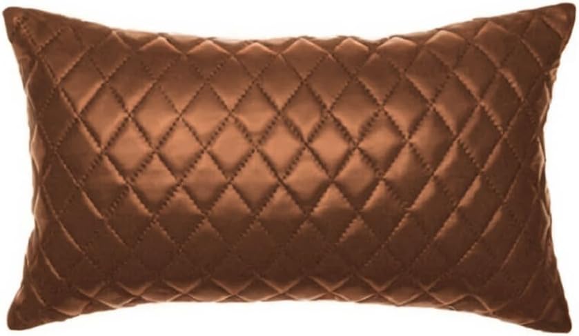 Genuine Leather Quilted Pillow Cover Case for Lumbar Throw Couch Pillows - Modern Farmhouse Decorative Sofa Thick & Soft Cushion Covers (Light Brown, 10" x 18")