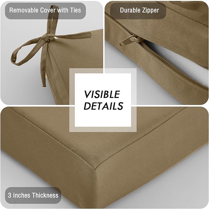 idee-home Outdoor Cushions for Patio Furniture, Outdoor Seat Cushion, Waterproof Couch Hampton Bay Deep Seat Replacement Chair Cushions for Garden Lawn Backyard Deck, 22 x 22