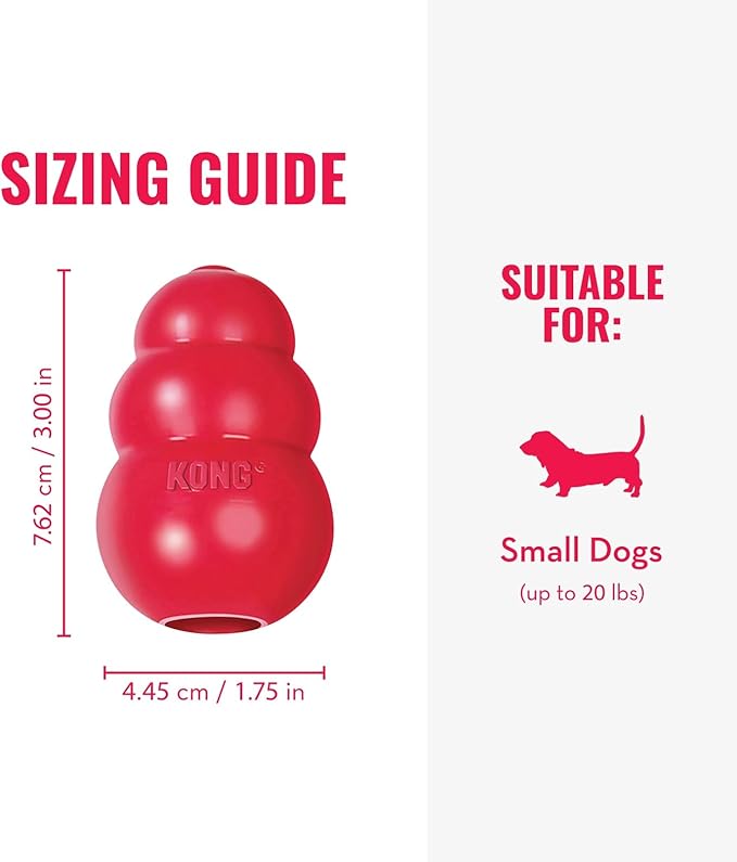 KONG Classic Stuffable Dog Toy - Fetch & Chew Toy for Dogs - Treat-Filling Capabilities & Erratic Bounce for Extended Play Time - Durable Natural Rubber Material - for Small Dogs
