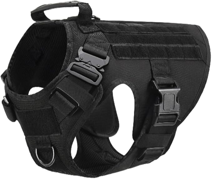 Tactical Dog Harness with Handle Collar and Leash Set Dog Vest Harness No Pull Dog Harness with Patches Adjustable Buckles for Dogs (Black, Medium)