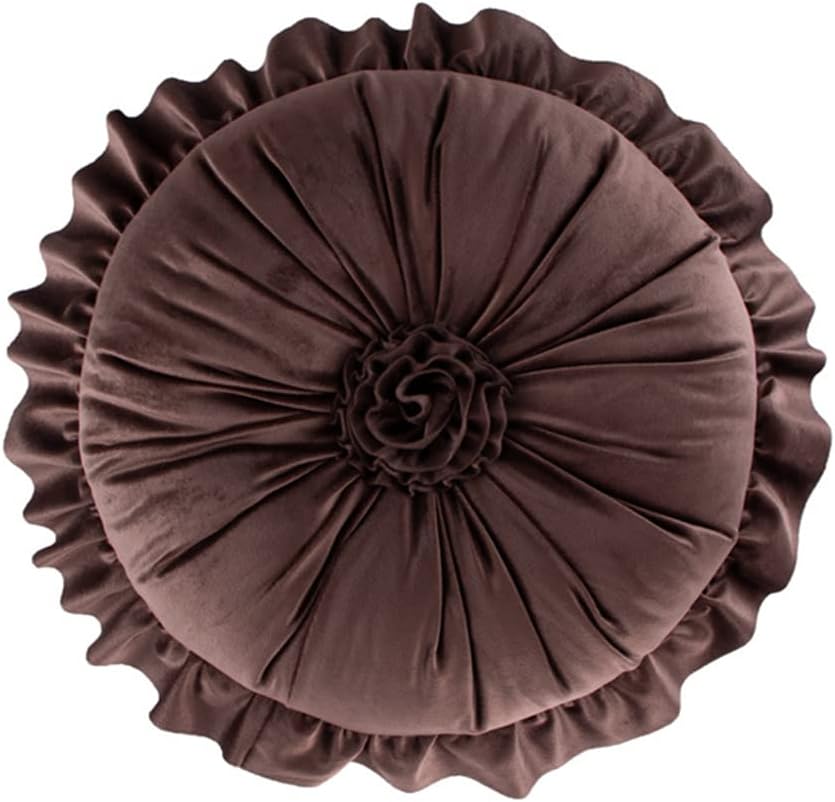 S SSOY Velvet Ruffle Pillow - Round, Plush, Home Decor for Sofa, Chair, Bed, Window, Floor - 13.7in